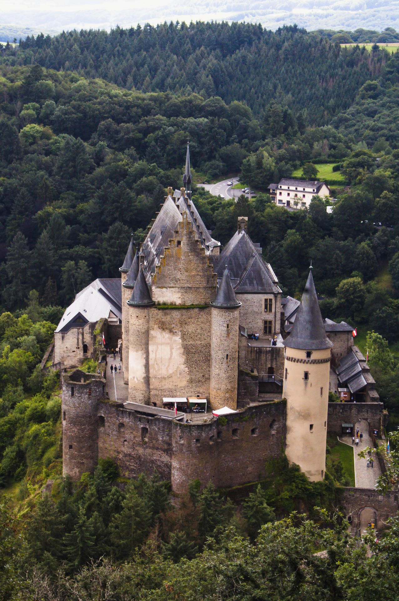 Luxembourg Vianden Slot og træer landskab vægmaleri Wallpaper