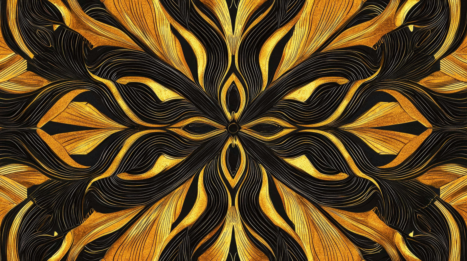 Luxurious Black And Gold Ornamental Abstract Pattern With Symmetric Design Wallpaper