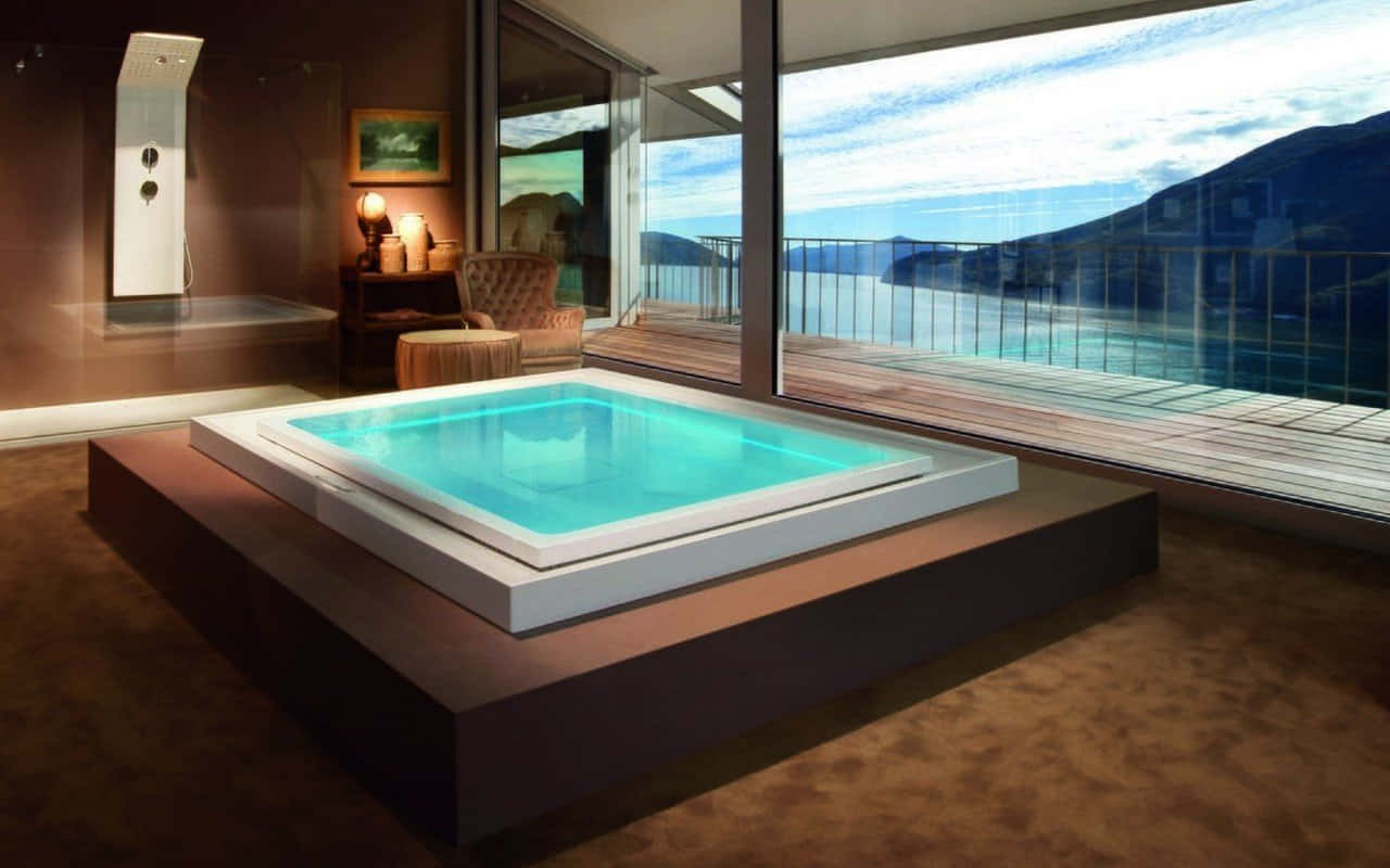 Luxurious Indoor Hot Tub With View Wallpaper