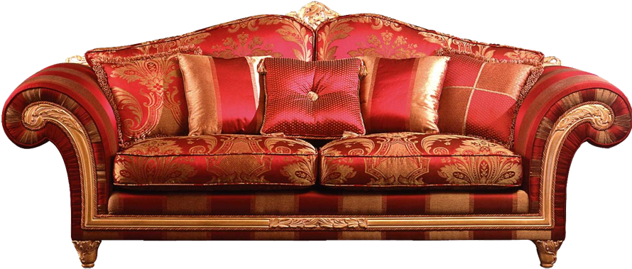 Luxurious Red Gold Trimmed Sofa PNG