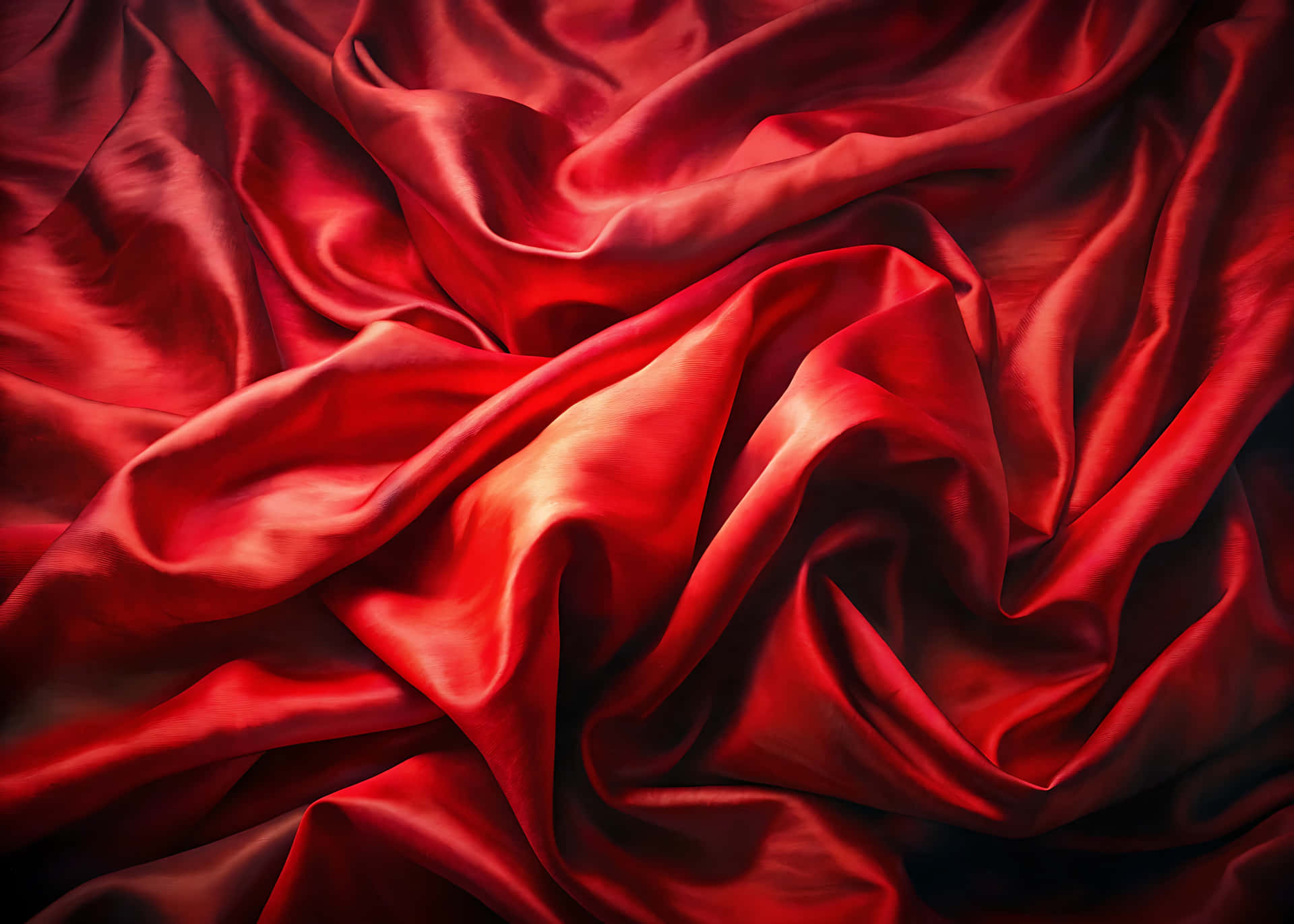 Luxurious Red Satin Fabric With A Smooth, Shiny Wave Evokes Romance And Elegant Texture Wallpaper