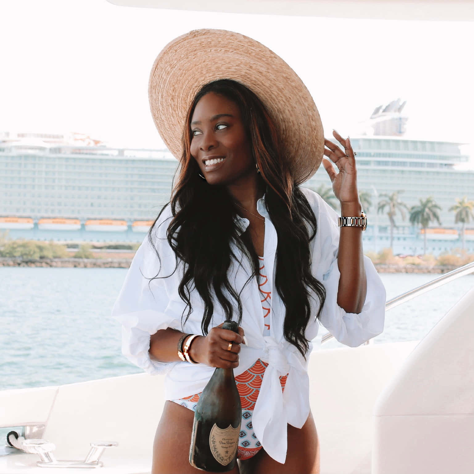 Luxurious Yacht Experience Black Woman Wallpaper