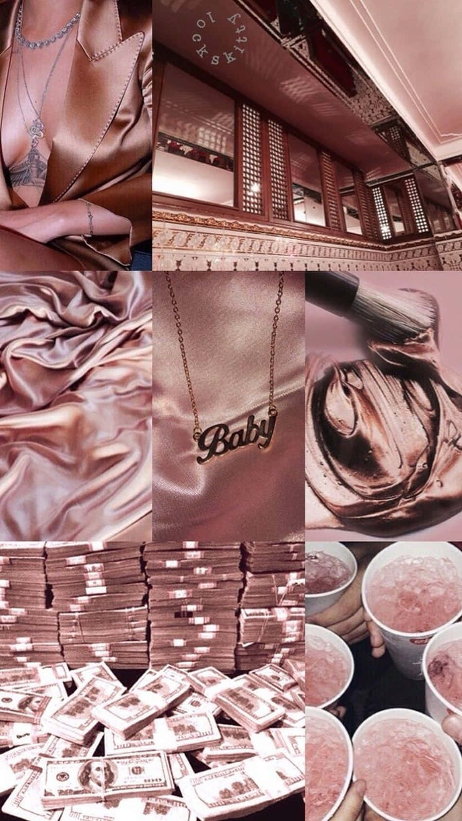 A Collage Of Pictures Of Pink Jewelry And Clothes Wallpaper