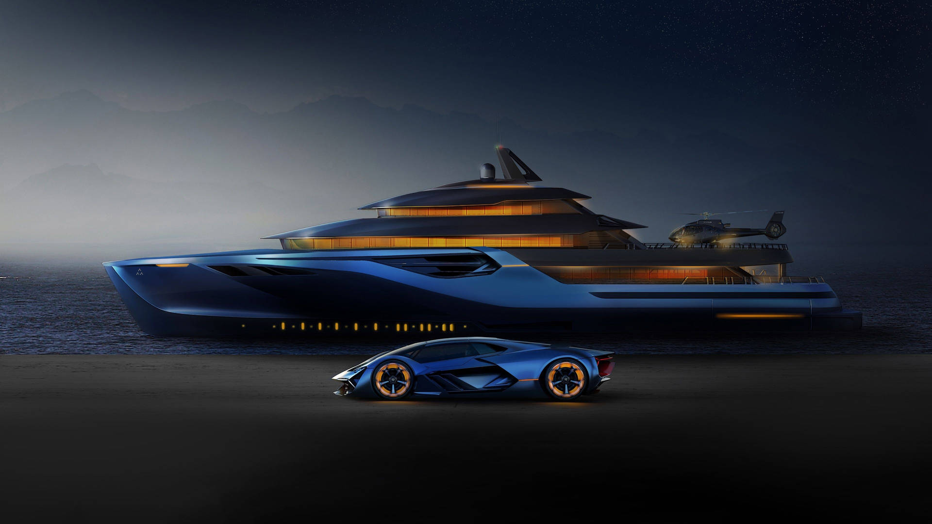 Luxury Blue Yacht Car Wallpaper