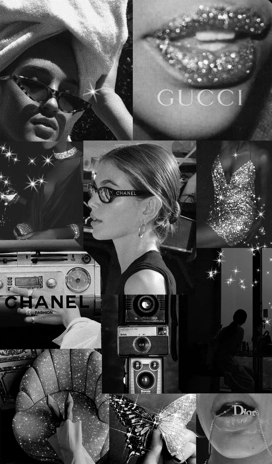 Luxury Brands Collage_ Black And White Wallpaper