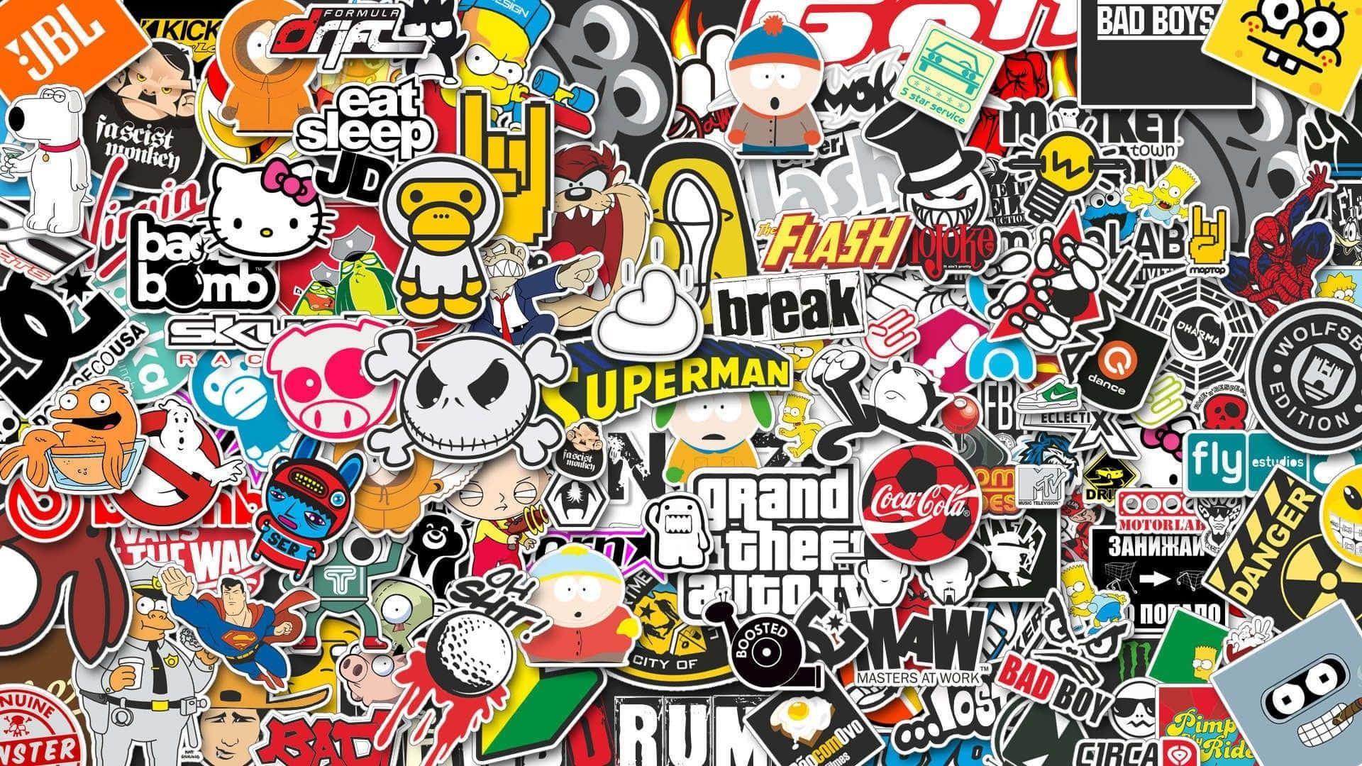 A Large Group Of Stickers On A Wall Wallpaper