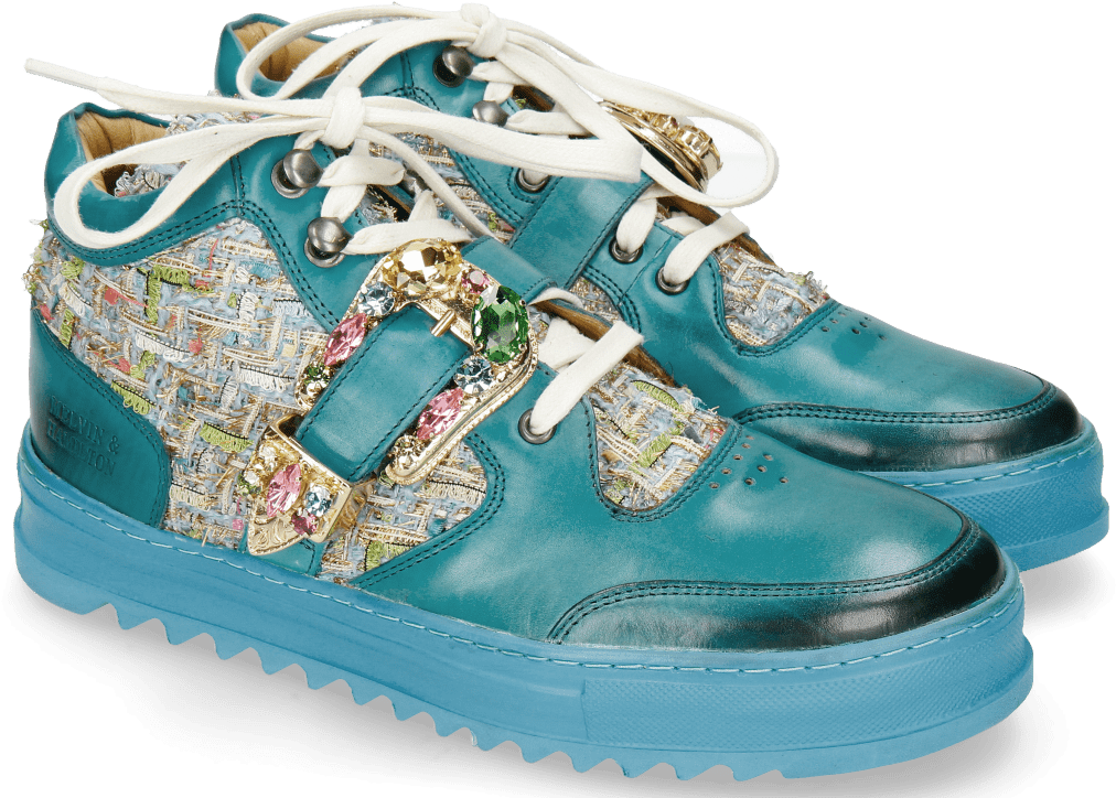 Luxury Embellished Teal Sneakers PNG