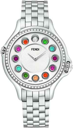 Luxury Fendi Watchwith Colorful Gemstones PNG
