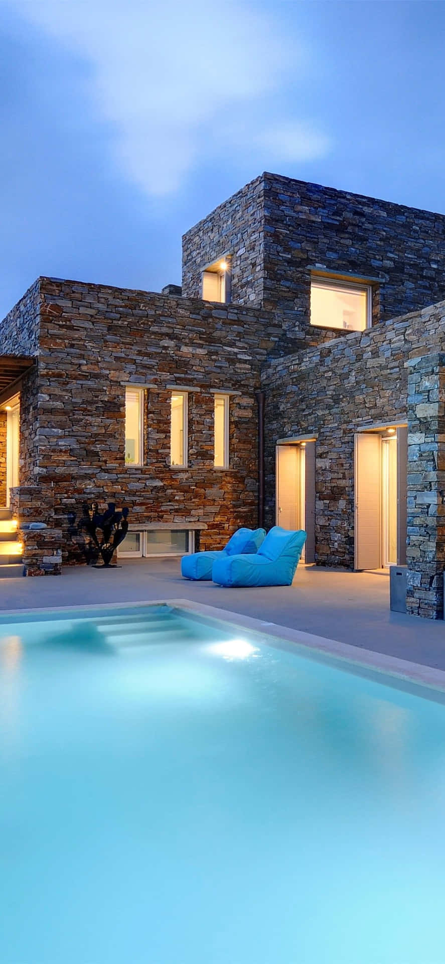 Luxurious Stone Brick House Exterior Wallpaper