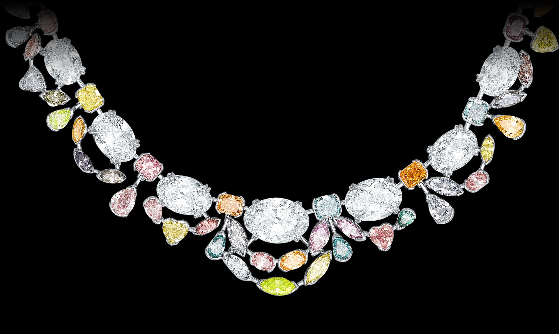 Luxury Multicolored Diamond Necklace PNG