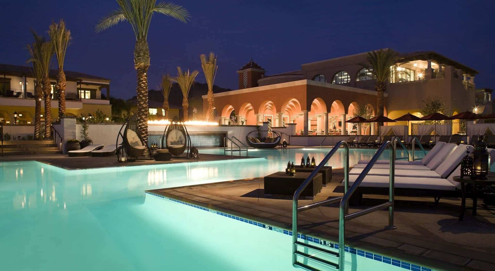 Luxury Resort Poolside Nighttime View.jpg Wallpaper