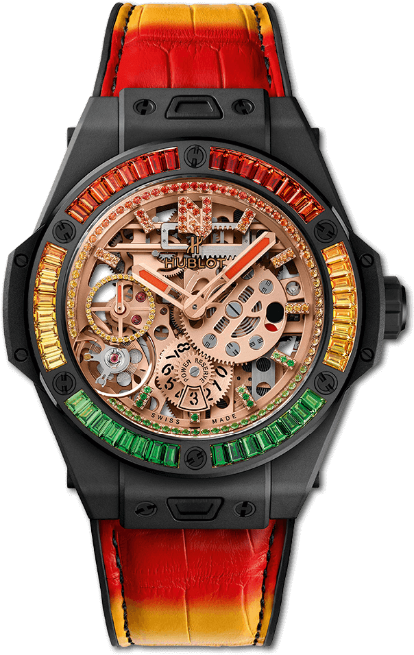 Luxury Skeleton Watchwith Gemstones PNG