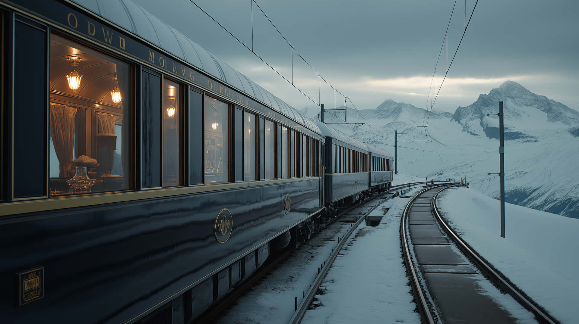 Luxury Train In Snowy Mountain Scenery Wallpaper