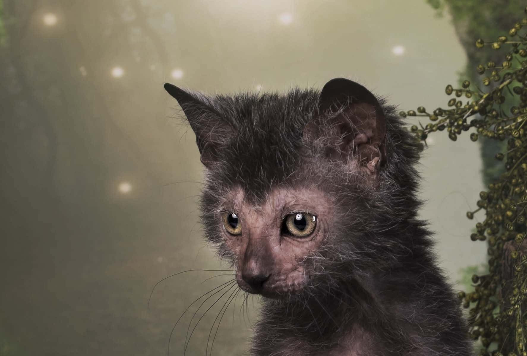 Adorable Lykoi Cat Lounging on a Cozy Cushion Wallpaper