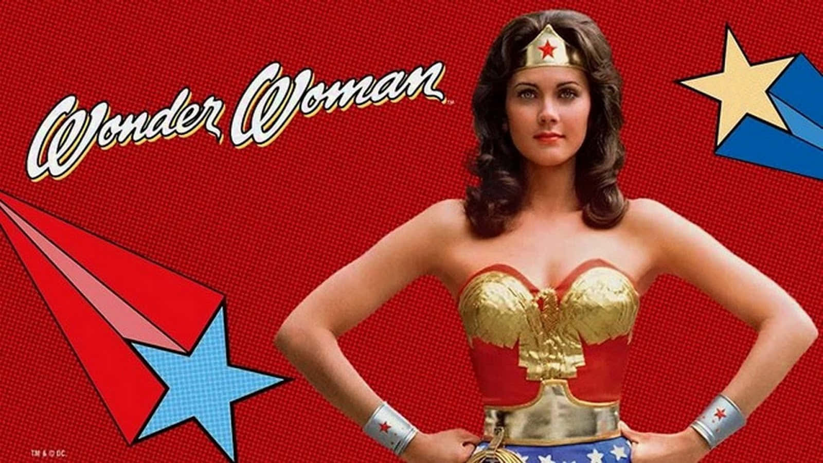 Lynda Carter Wonder Woman Klassieke Pose Achtergrond