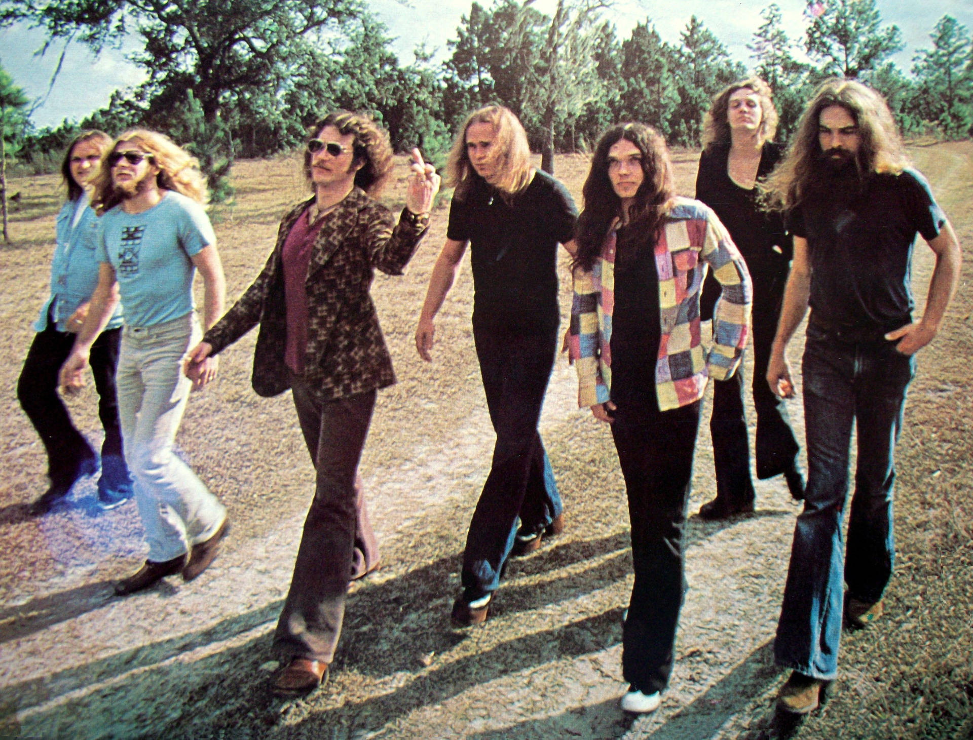 Lynyrd Skynyrd Vintage 70s Band Foto Væg Tapet Wallpaper