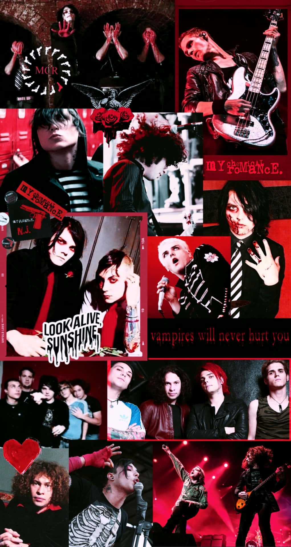 M C R Collage Red Black Aesthetic Wallpaper
