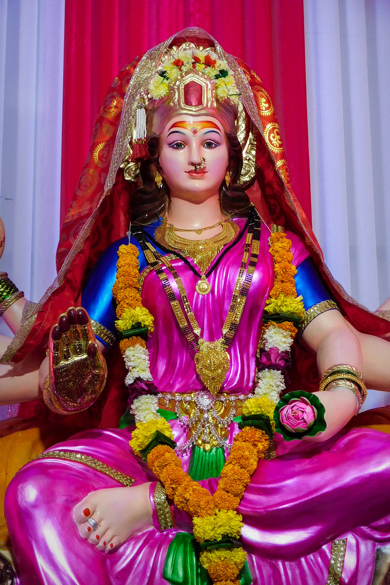 Maa Durga In Pink Dress Wallpaper