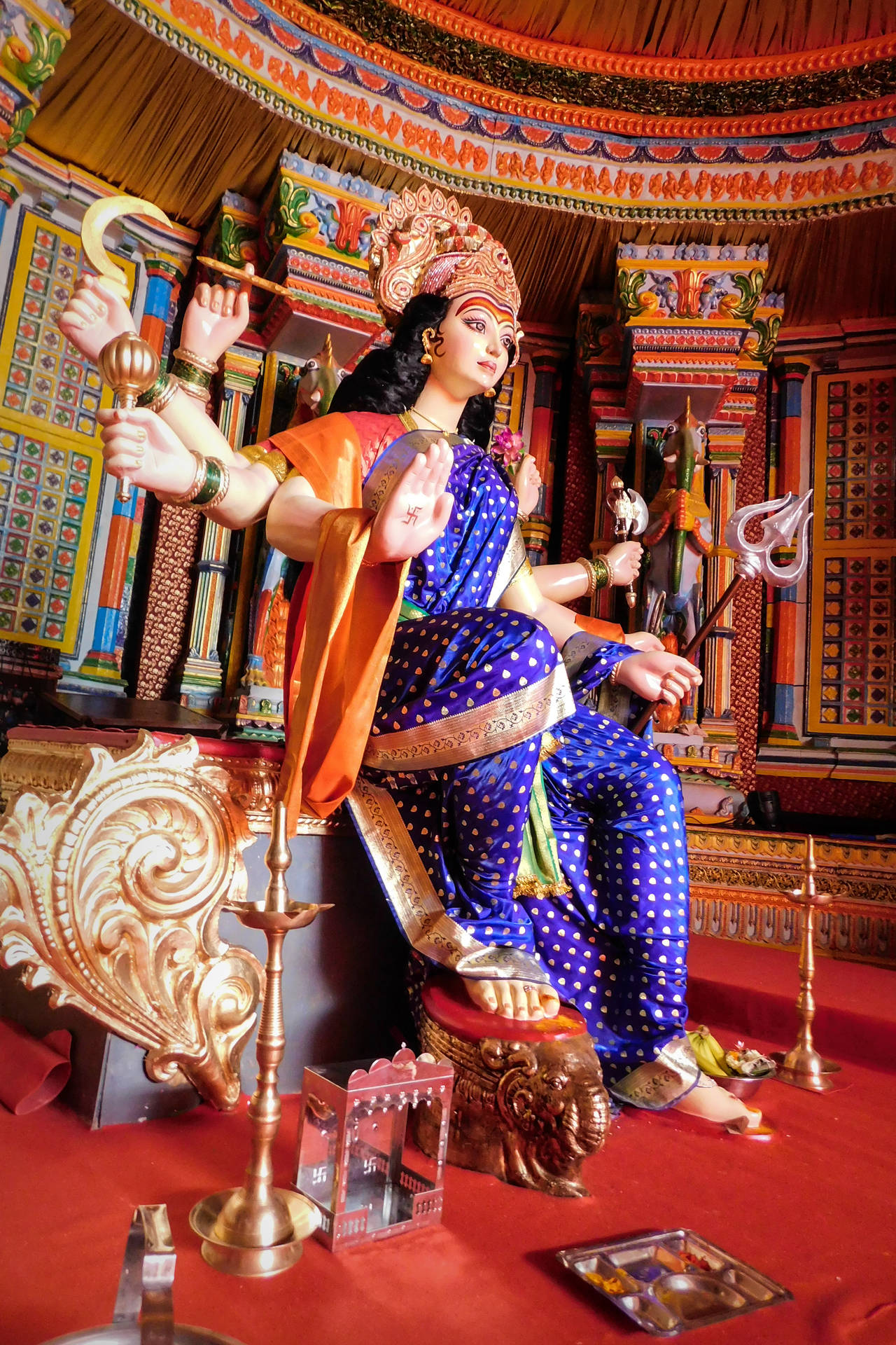 Maa Durga Purple Sari Dress Wallpaper