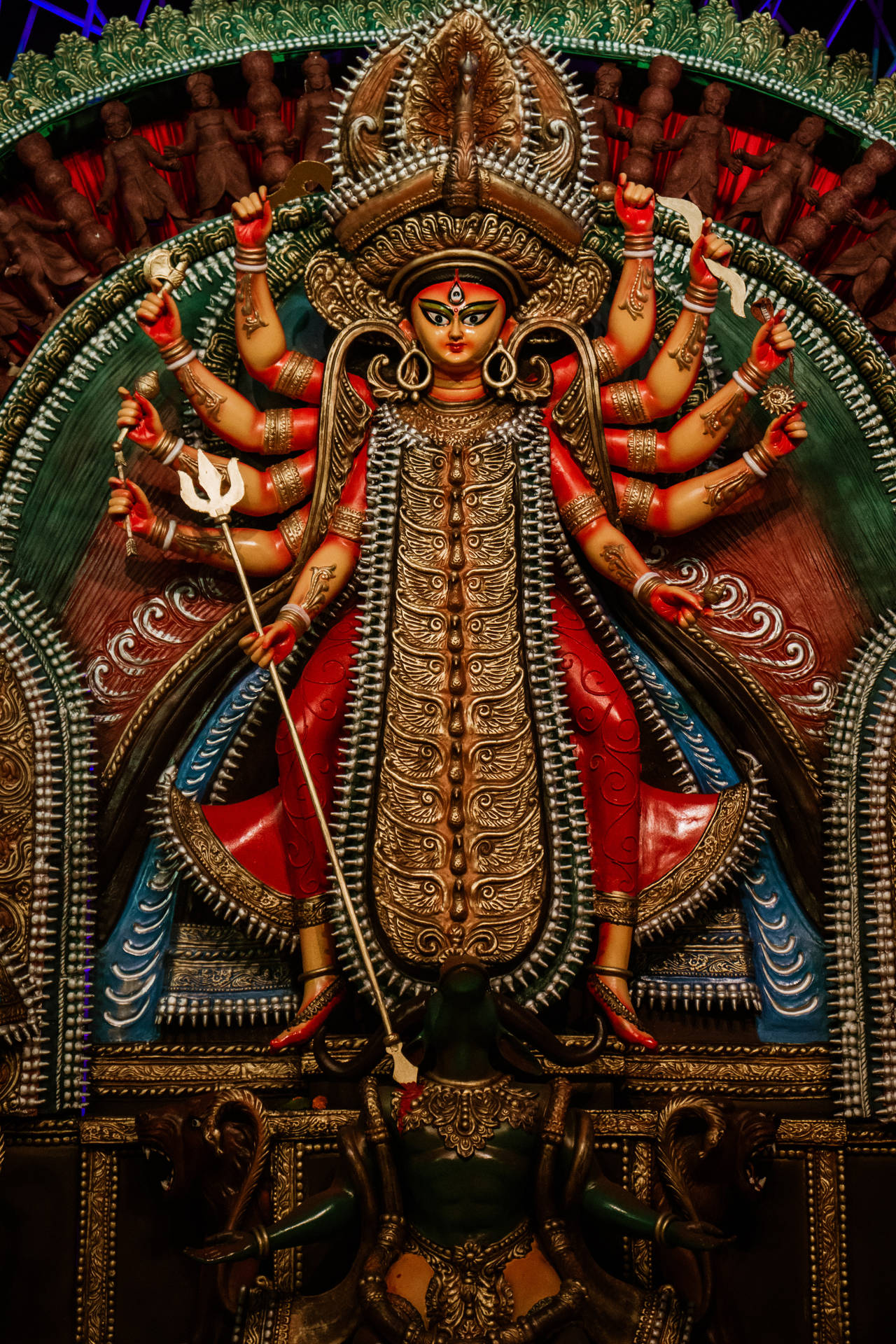 Maa Durga Red Statue Wallpaper