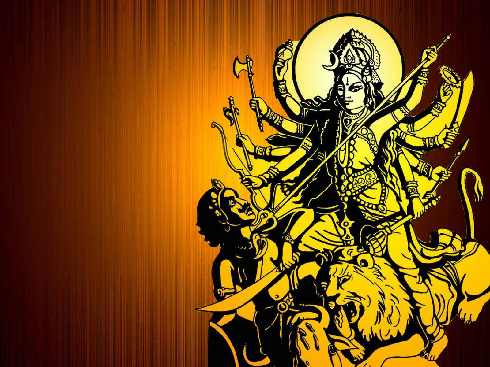 Maa Kali And Shiva Yellow Aesthetic Sketch On Orange Wallpaper