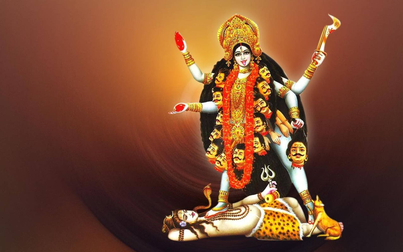 Maakali Auf Shiva In Rot Und Orange Wallpaper