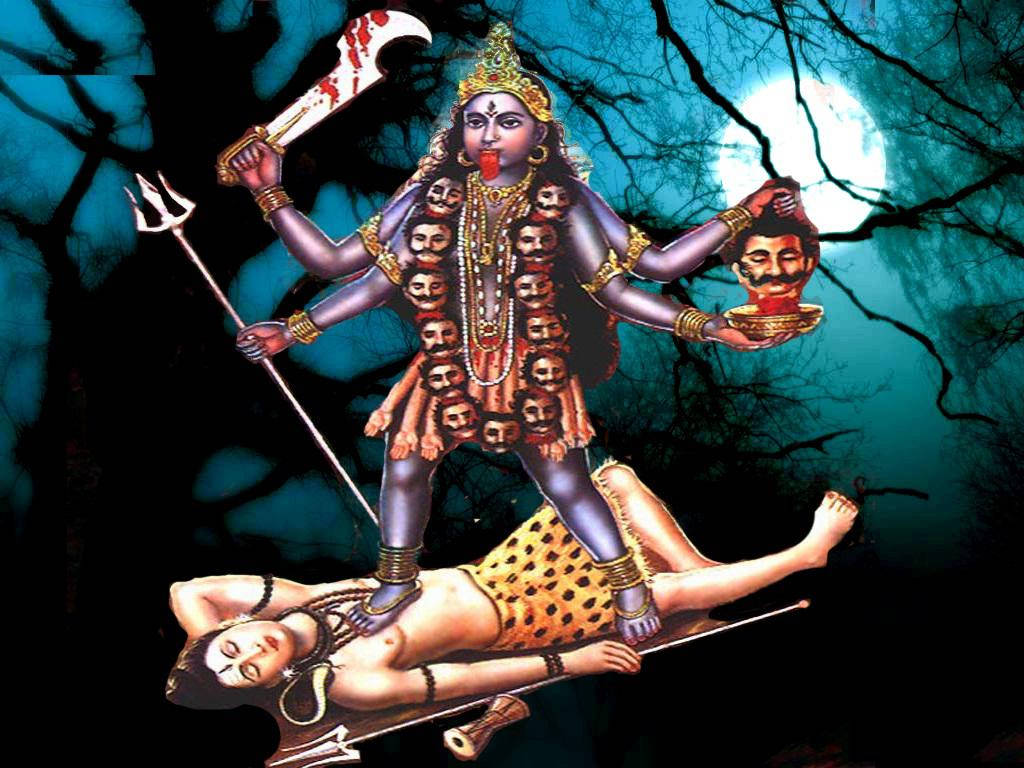 Maa Kali On Shiva Spooky Forest Wallpaper