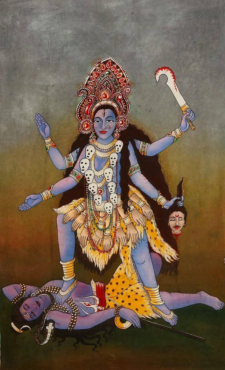 Divine Image of Goddess Maa Kali Overseeing Lord Shiva Wallpaper