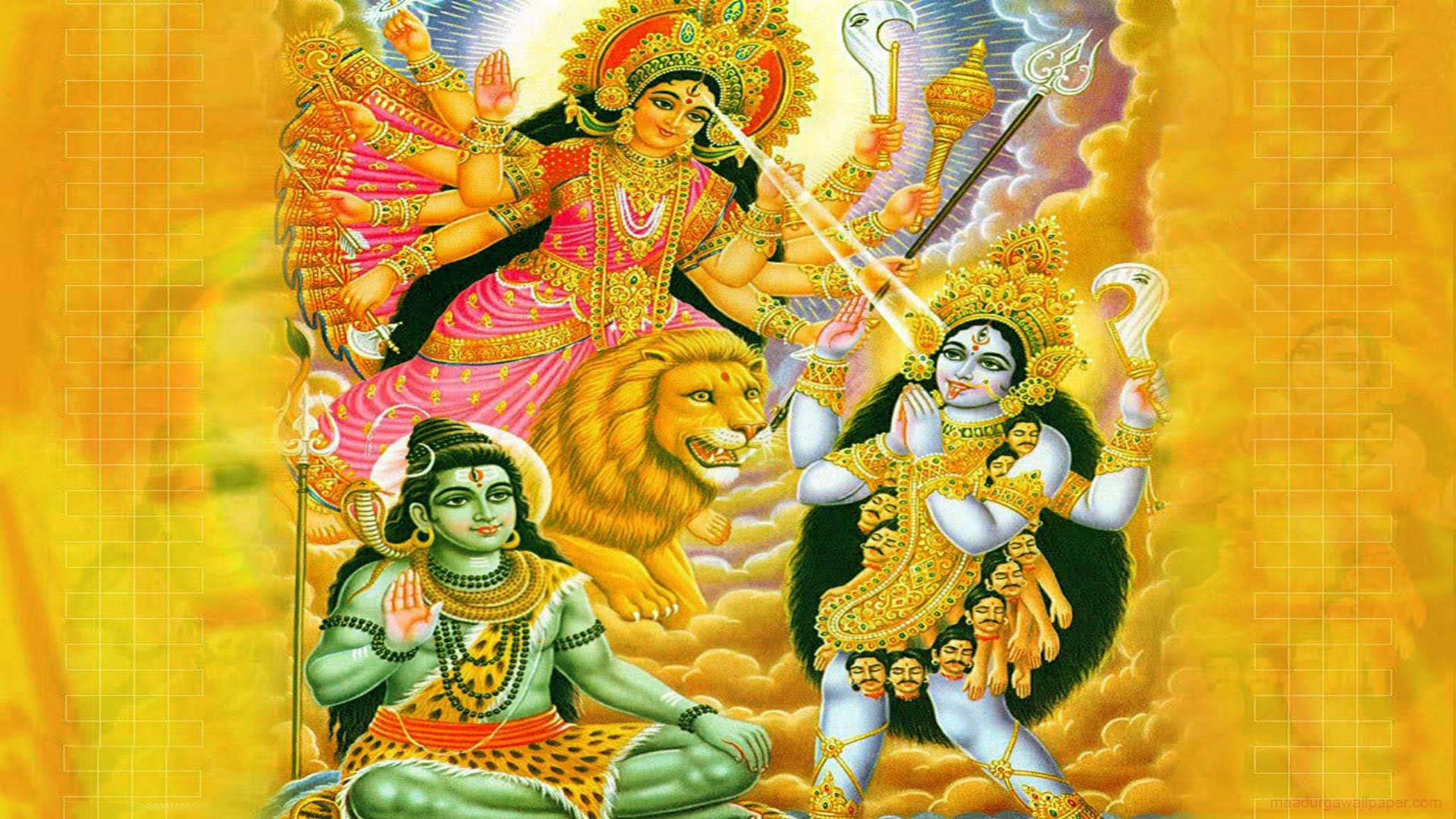 Maa Kali Orange Aesthetic With Gods Wallpaper