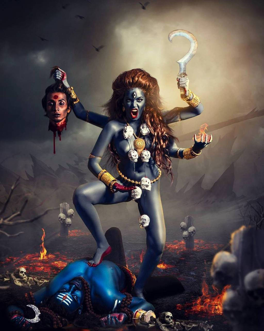 Maa Kali Stepping On Shiva Live-Action Wallpaper
