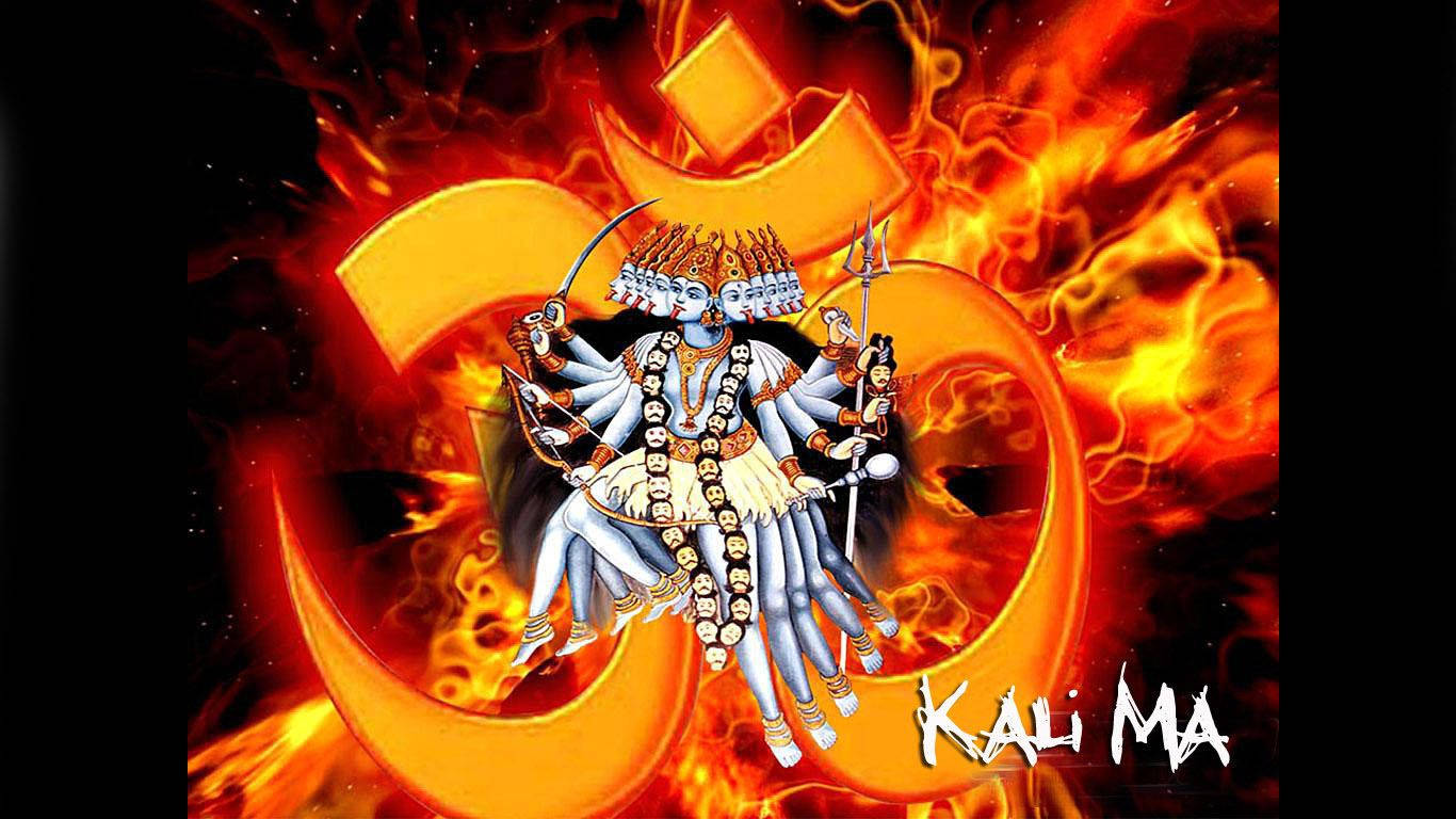 Maa Kali White Sketch Fire Background Wallpaper