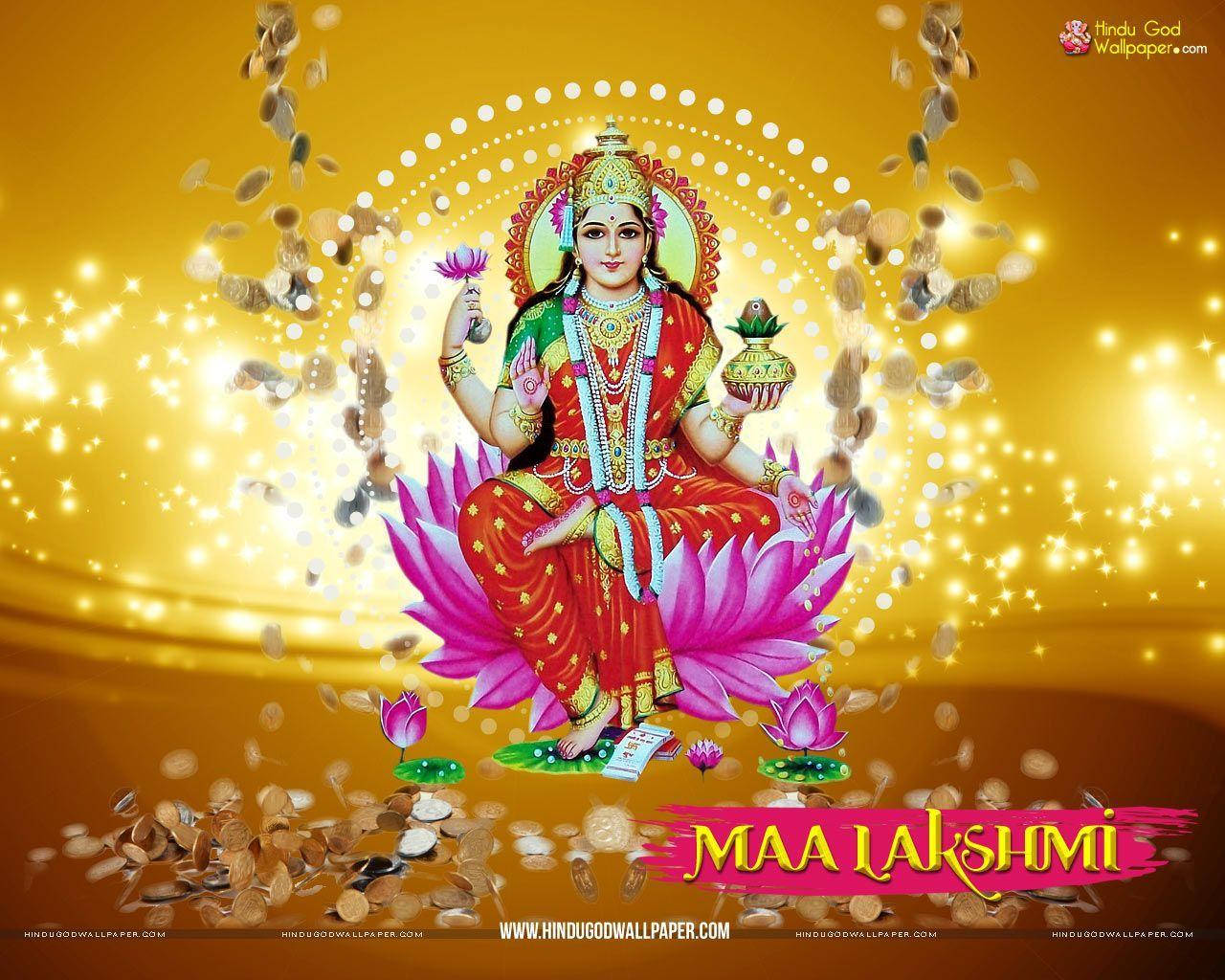 Graceful Maa Lakshmi Golden Poster Wallpaper