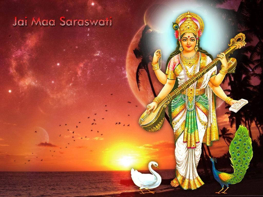Download Maa Saraswati Devi Sunset Wallpaper | Wallpapers.com