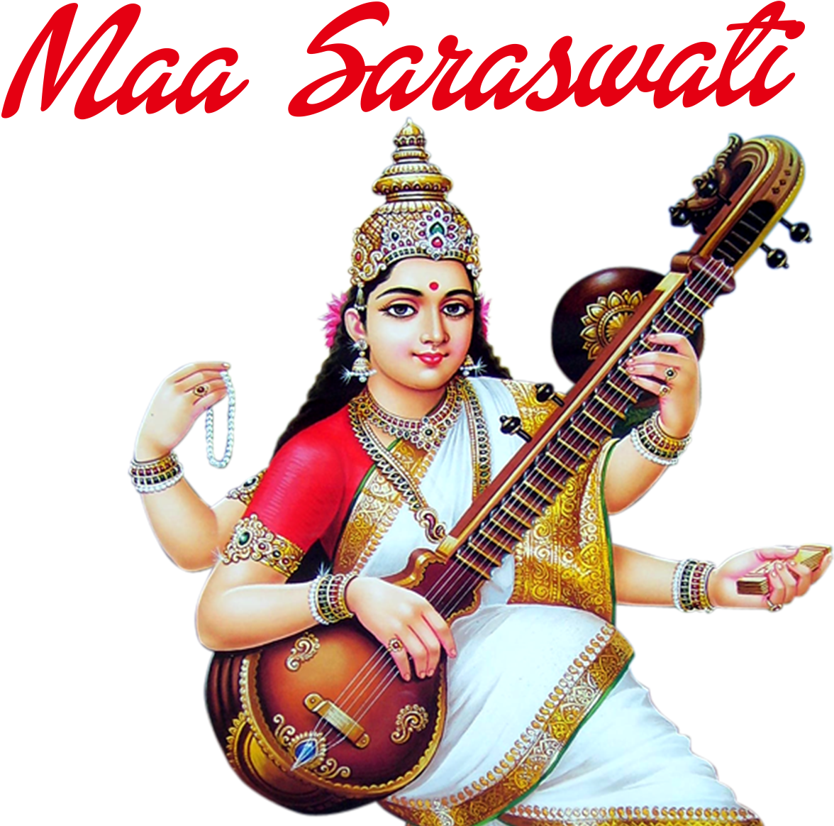 Maa Saraswati Playing Veena PNG