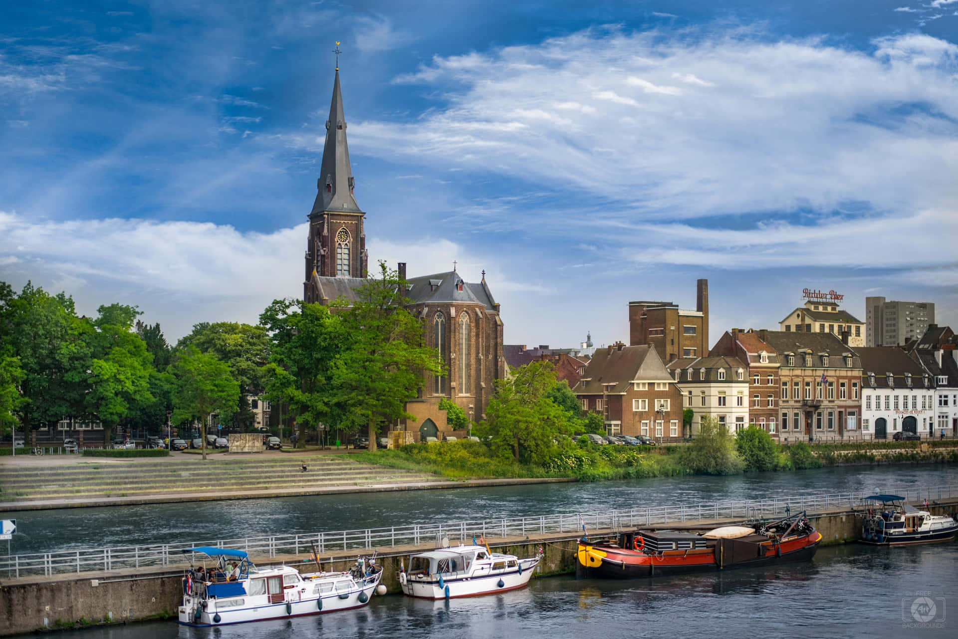 Maastricht River Viewwith Church Wallpaper