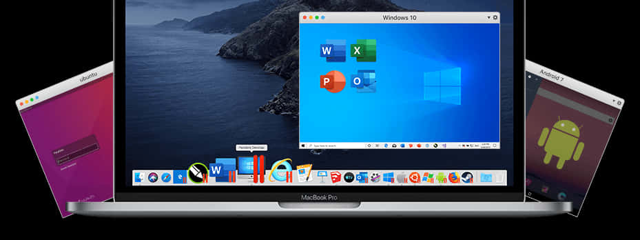 Mac Book Pro With Windows10 Emulator And Android Tablet PNG