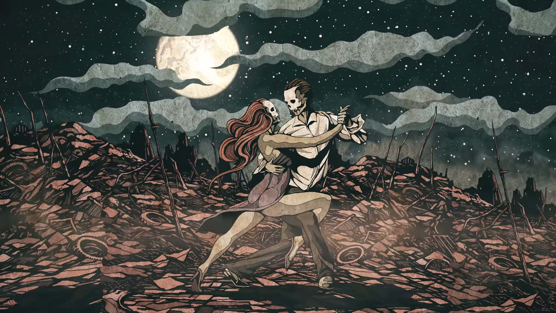 A Couple Dancing In The Night With A Full Moon Wallpaper
