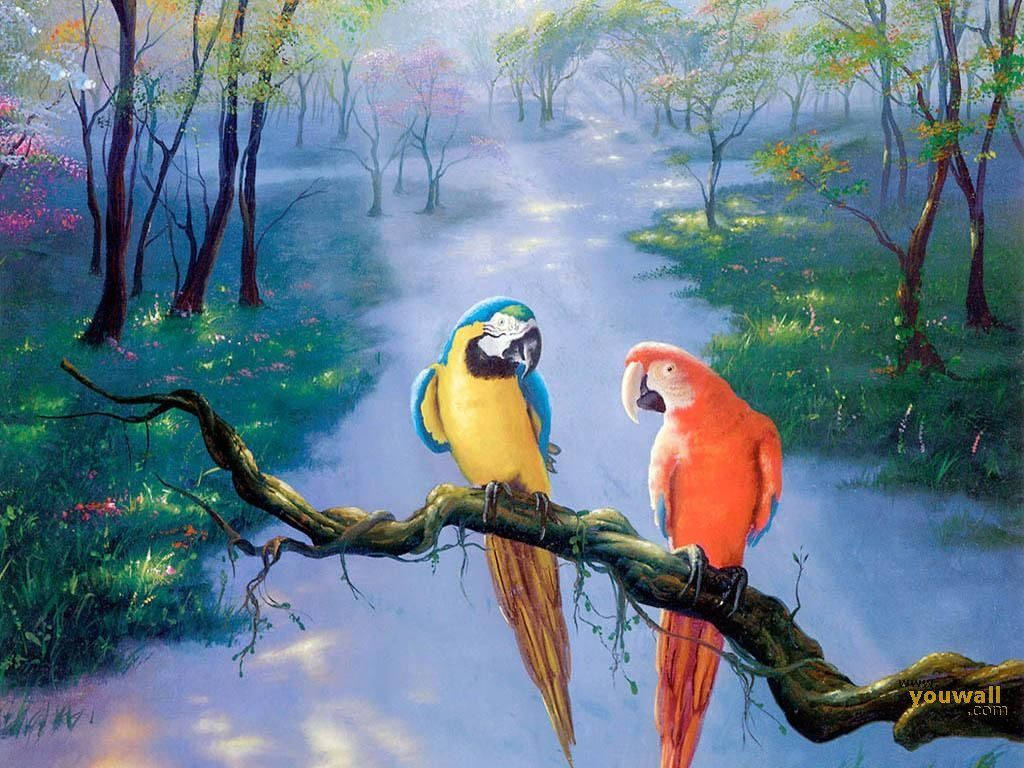 Macaw Parrots Painting Wallpaper