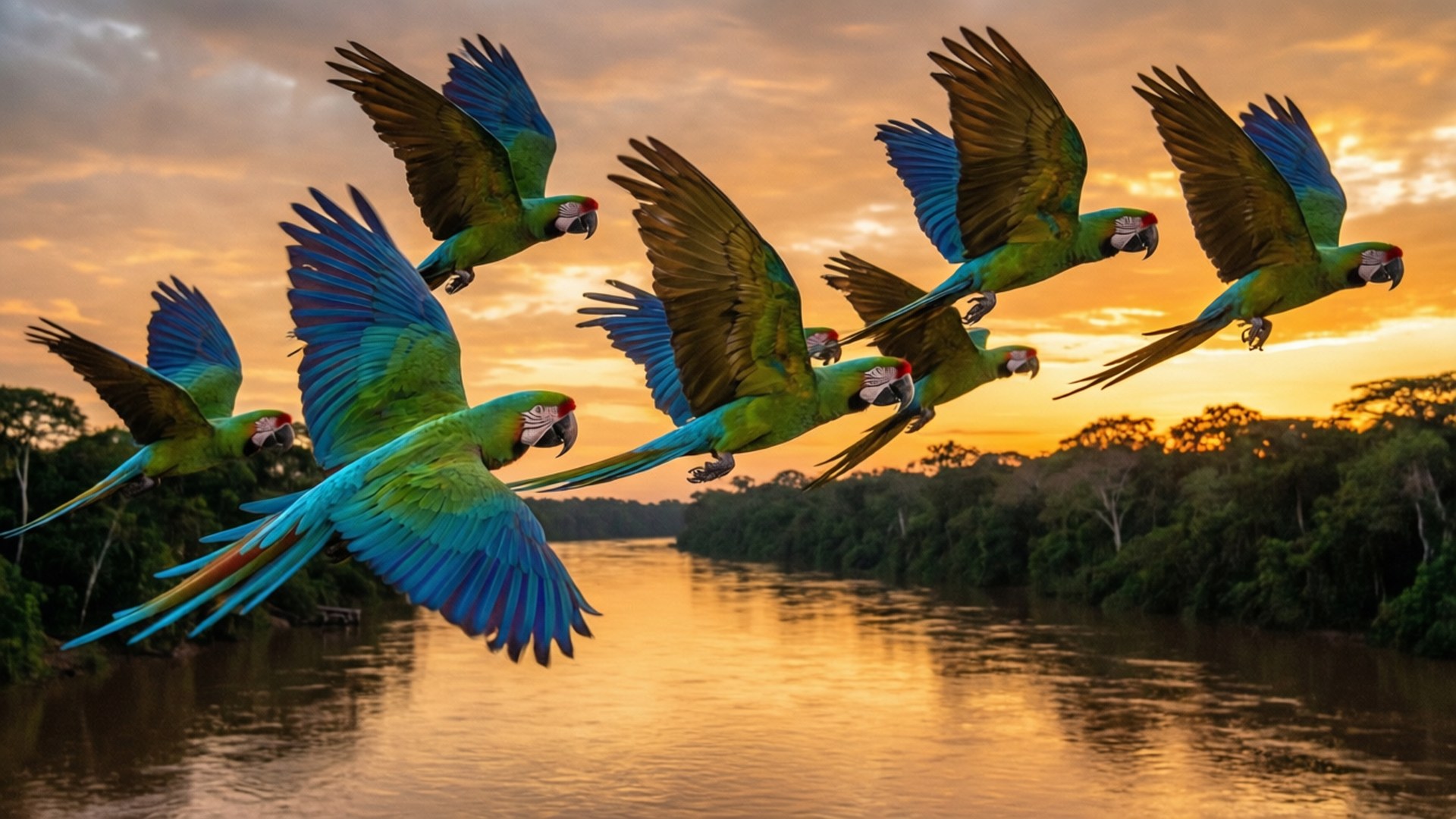 Macaws in Flight Wallpaper