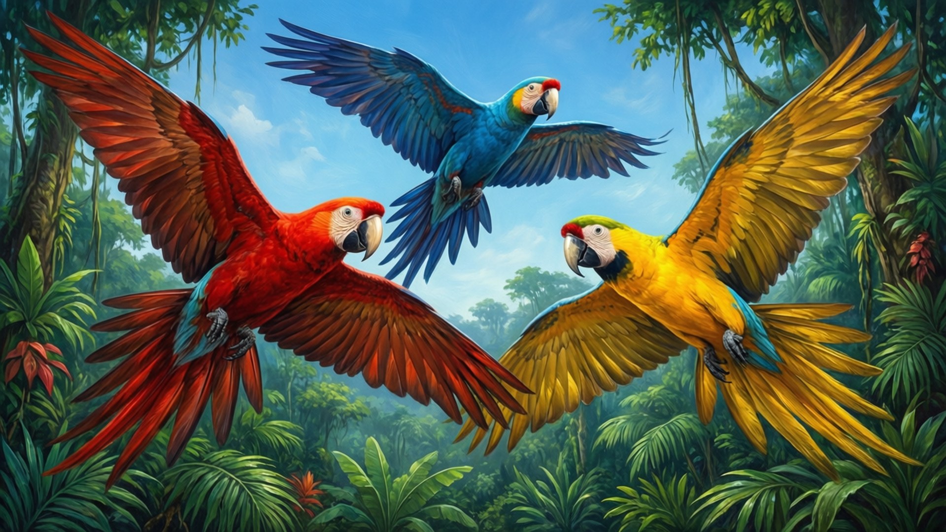 Macaws Over Rainforest Wallpaper