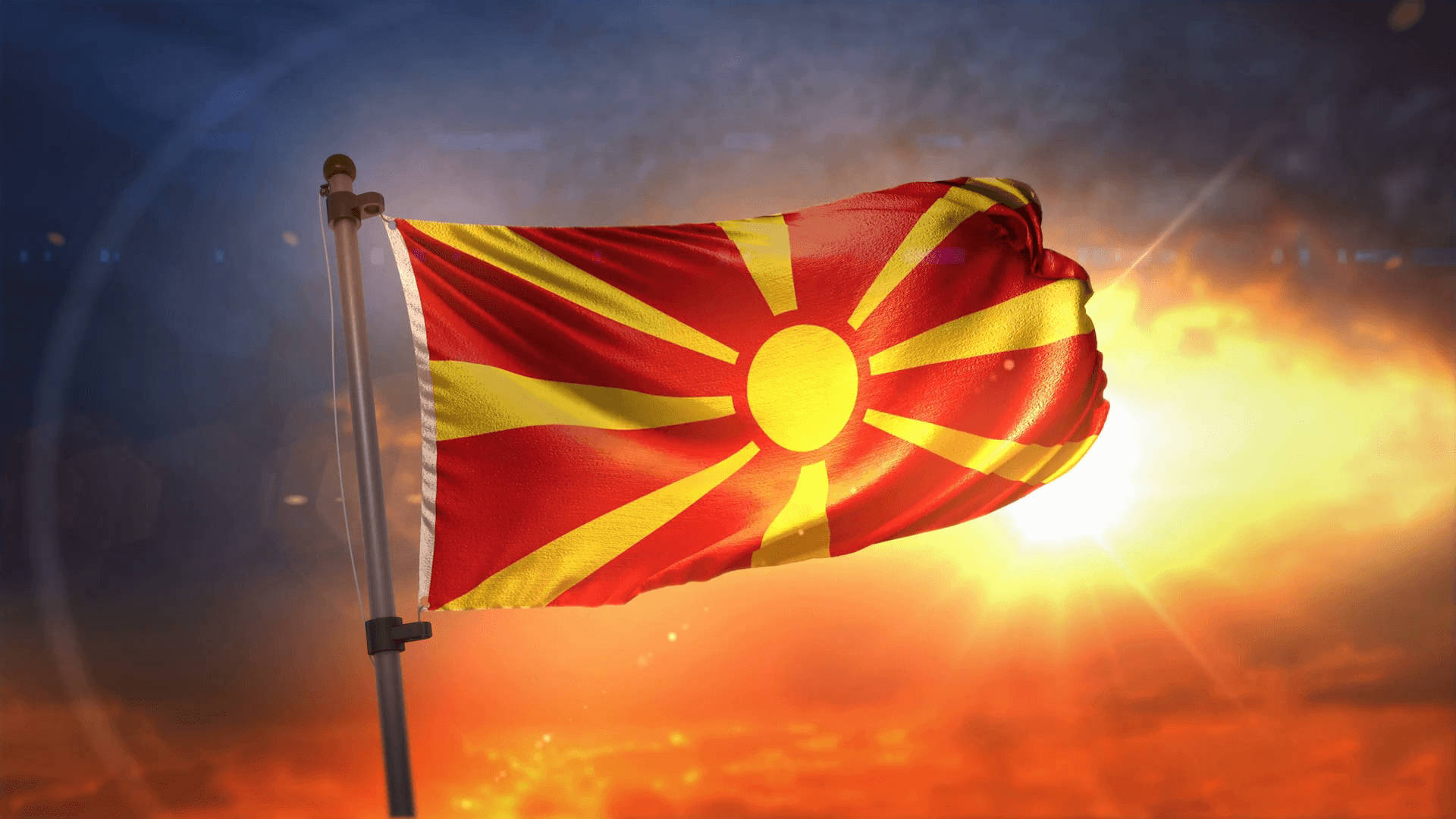 Macedonia Flag Against Bright Sun Background