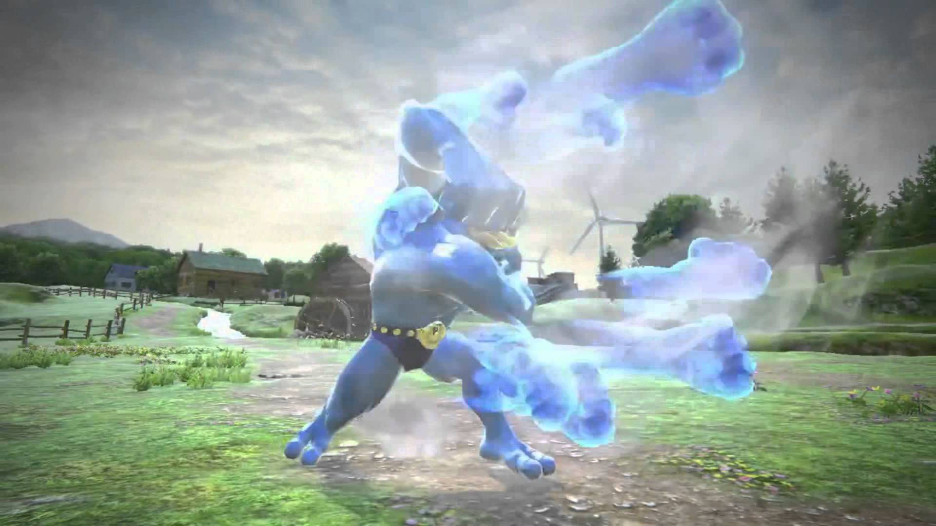 Machamp Glowing Blue Punches Wallpaper