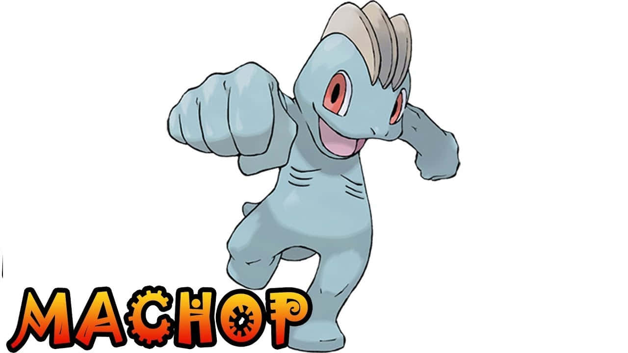 Machop Illustration With Name White Background Wallpaper