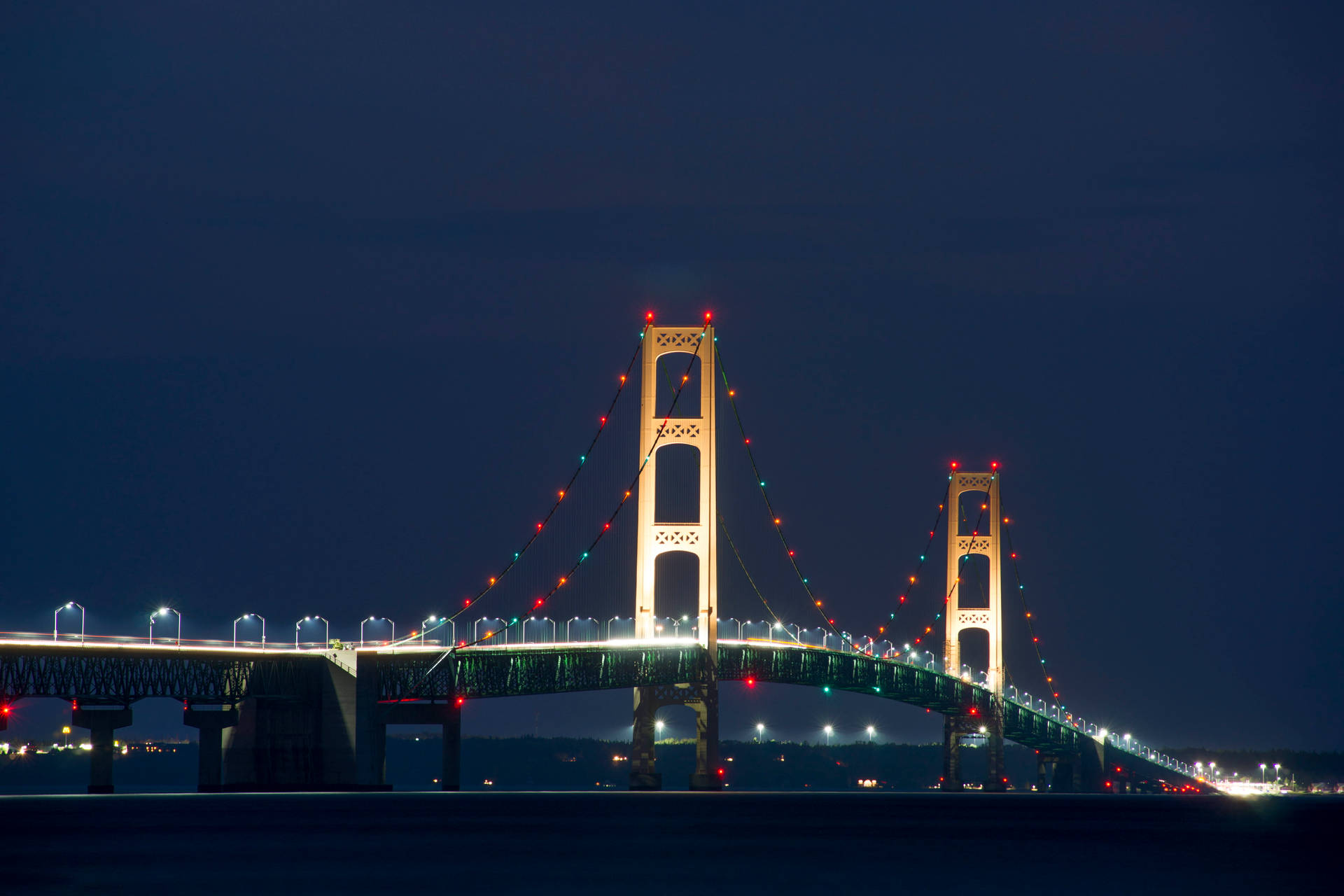Mackinacbrücke Mit Lichtern Bei Nacht Wallpaper