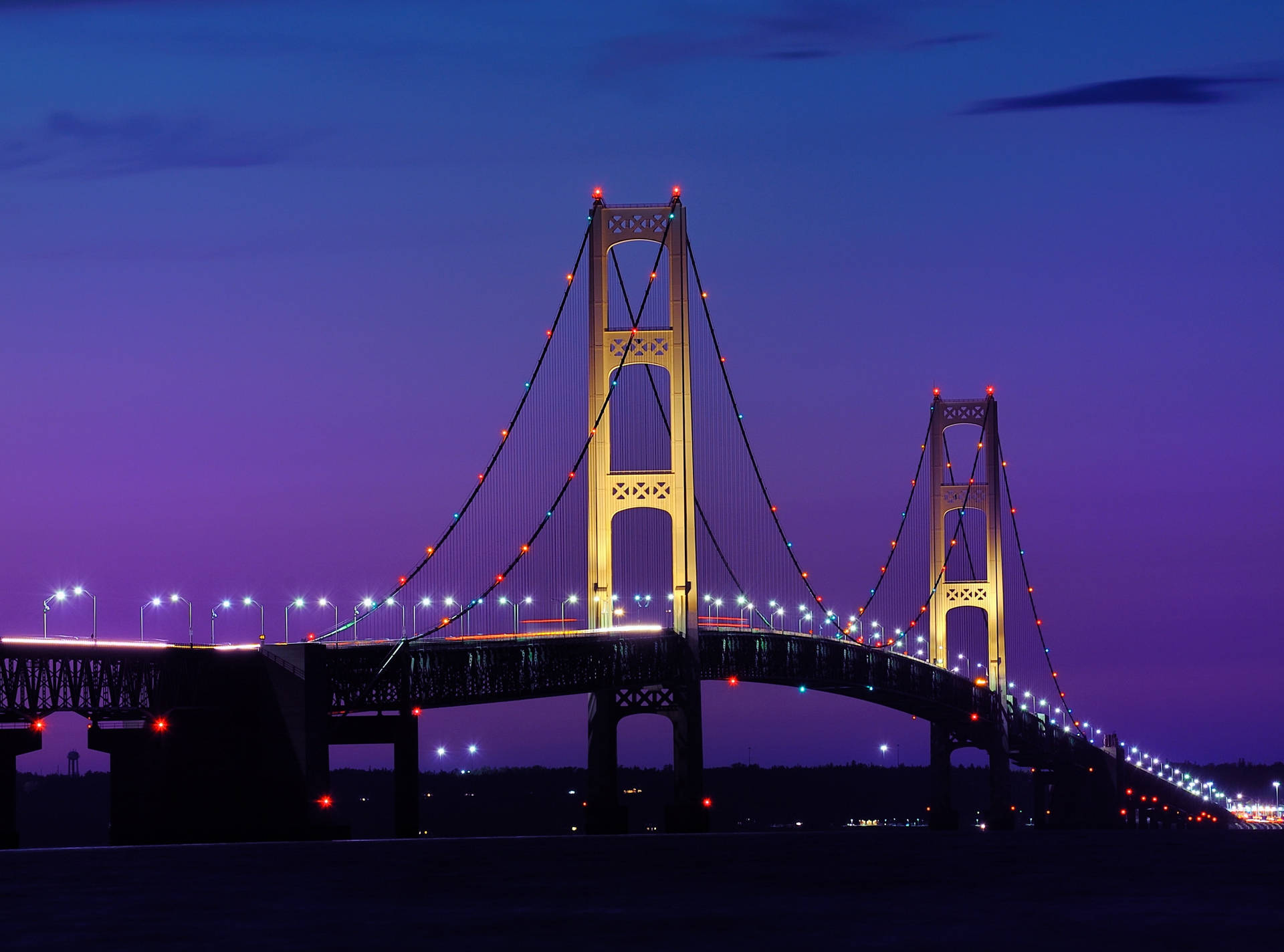 Mackinac Bridge With Purple Night Sky Wallpaper