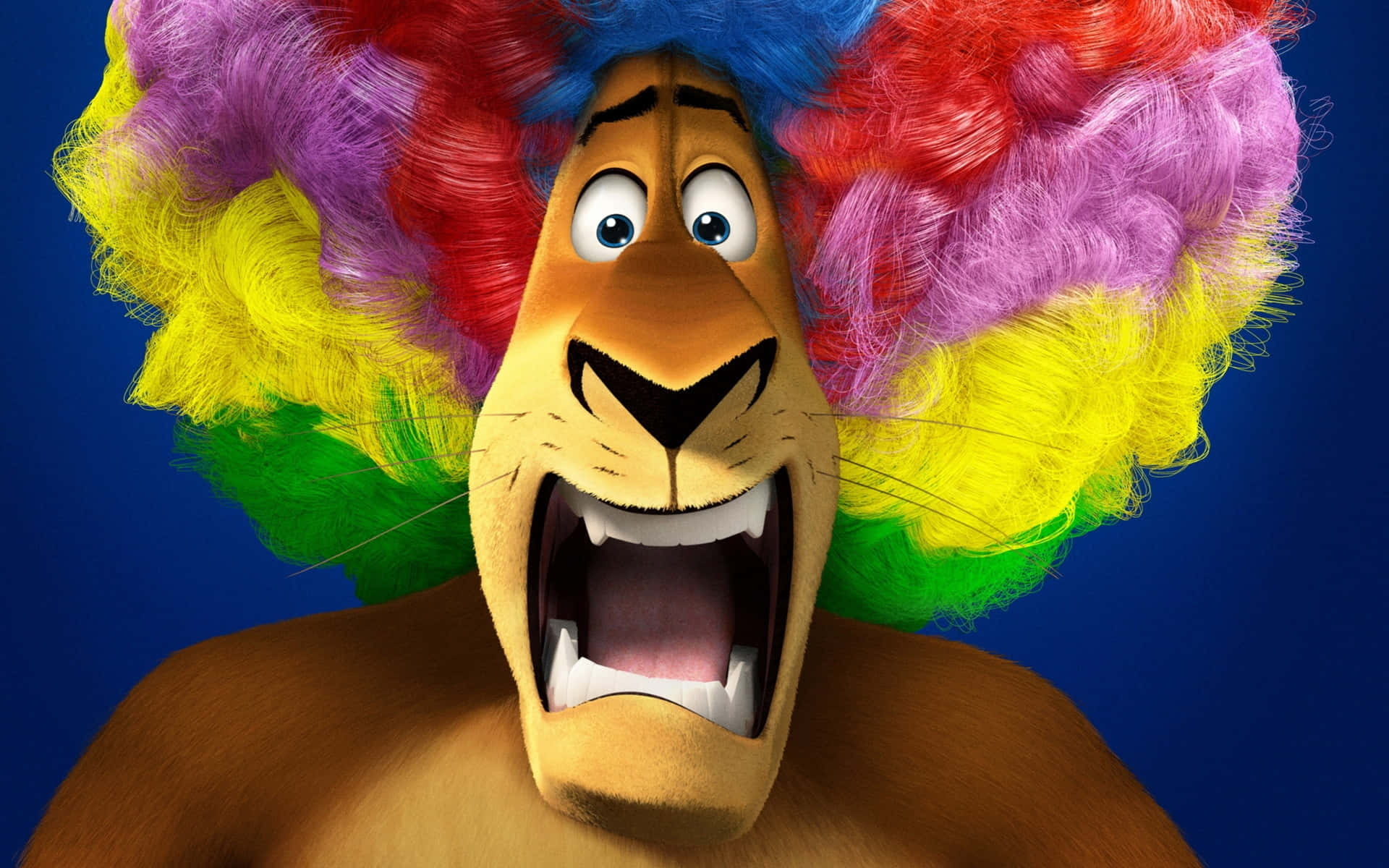 Madagascar Lion With Colorful Afro Wig Wallpaper