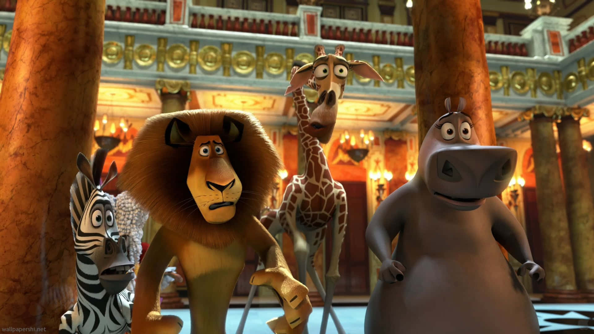 Madagascar3 Characters In Circus Lobby Wallpaper