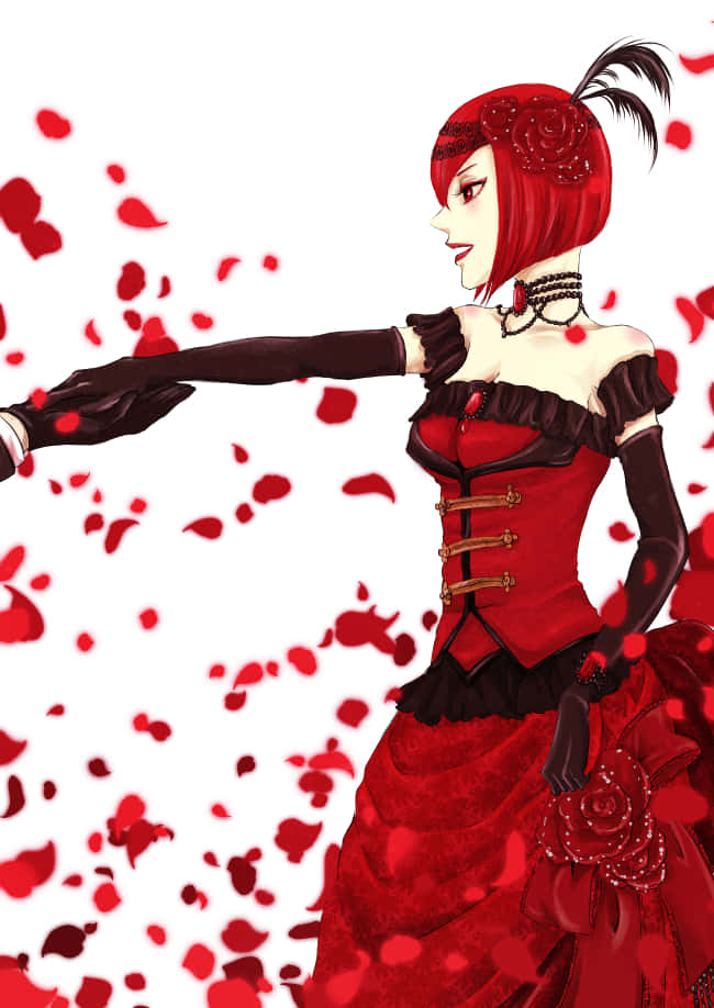 Elegant Madam Red in Victorian Attire Wallpaper