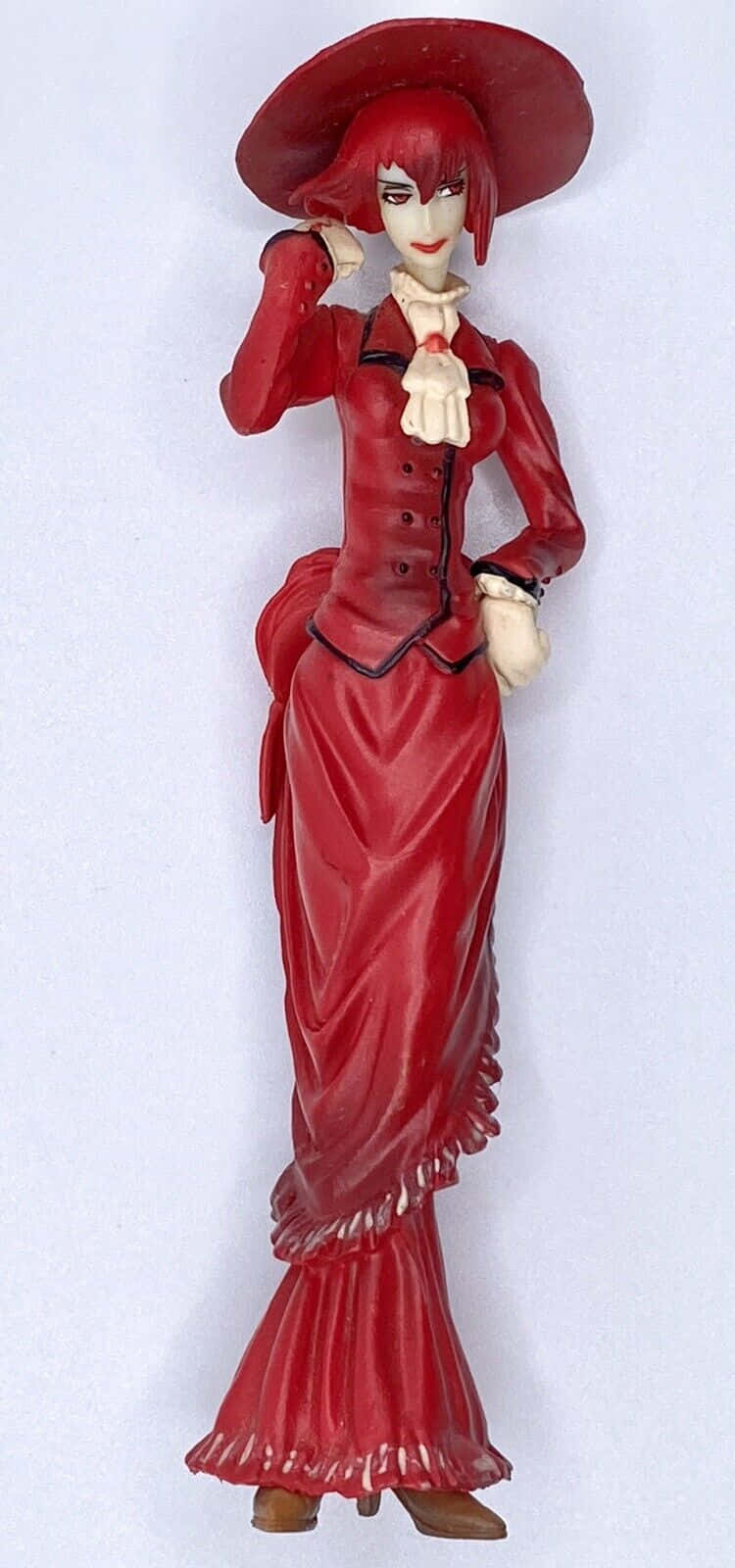 Madam Red Striking A Dynamic Pose In A Vivid Red Victorian Ensemble. Wallpaper