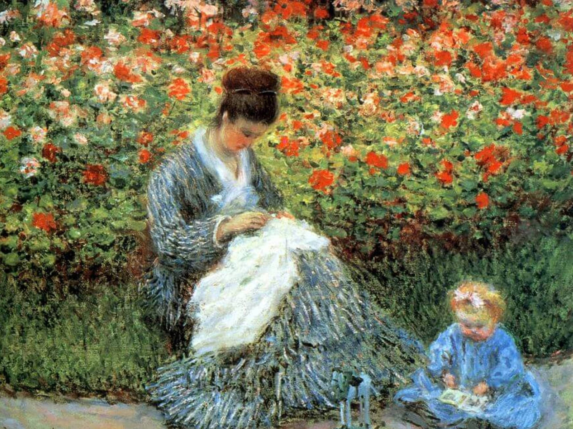 Madame And Child Art By Claude Monet Wallpaper